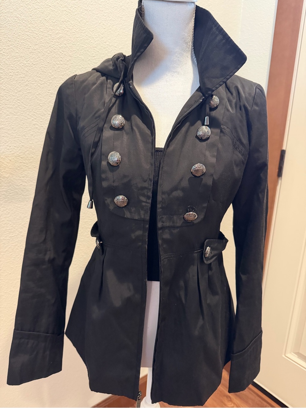 Steve Madden Black Military-Style Trench Jacket